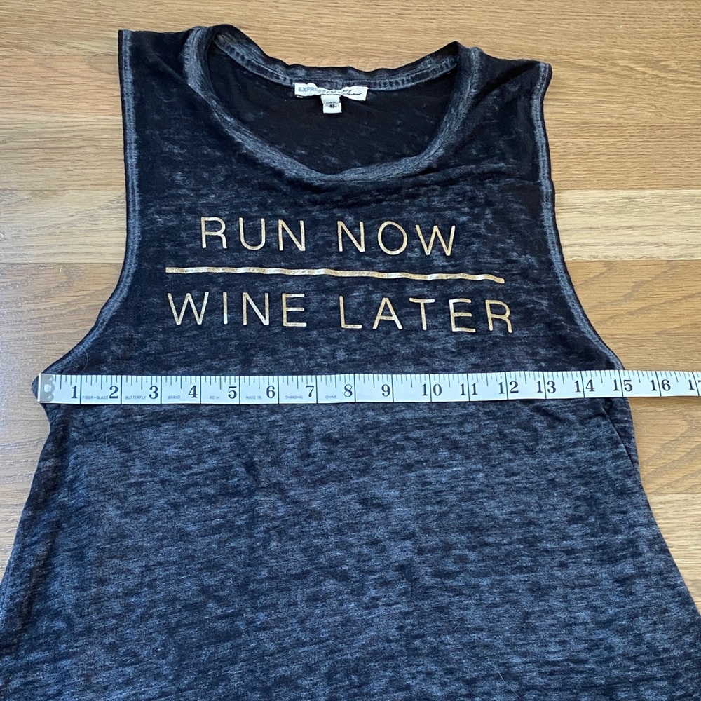 Express Black Muscle Tee with Gold Text Run Now Wine Later - Picture 5 of 6